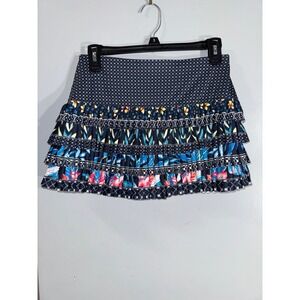 Lucky In Love heavily pleated black geometric floral print skort size small